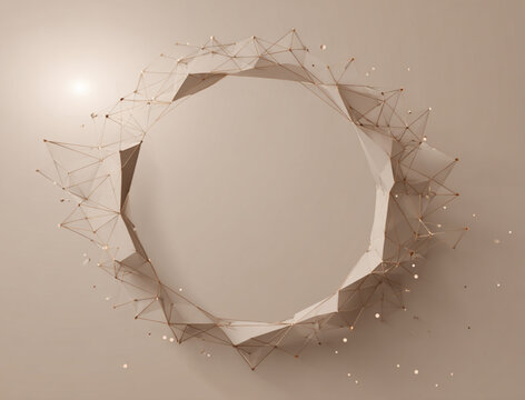 outline of a circle in 3D style luminous and polyhedra beige background with gradient used in the design