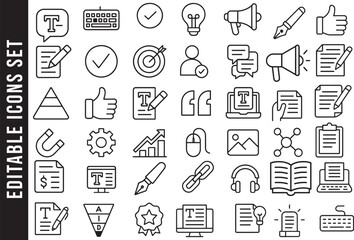 An Editable Set of Black and White Line Art Icons for Copywriting and Content Marketing