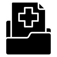 Obraz premium Medical Records Glyph Black Silhouette Icon Vector Design - Folder containing medical documents with a cross, representing health records or patient information