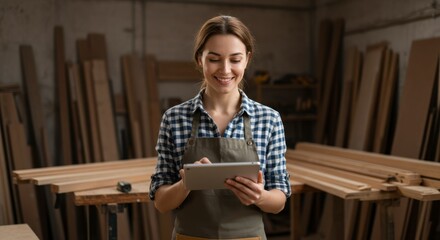 Engaging woodworking project planning workshop digital tools creative environment close-up craftsmanship and innovation