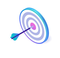 Isometric Dart Striking Bullseye:  Modern Gradient Design, Success Concept