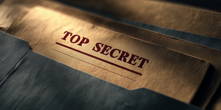 A file folder labeled "Top Secret" is partially open, revealing a sense of mystery and confidentiality. The image captures the intrigue and importance of classified information.