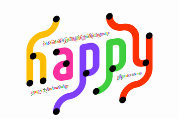 Happy. Playful colorful childish style font design, alphabet letters and numbers vector illustration