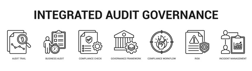 Integrated Audit Governance Modern and clean web banner illustration featuring thematic icons for visual communication © kondesign