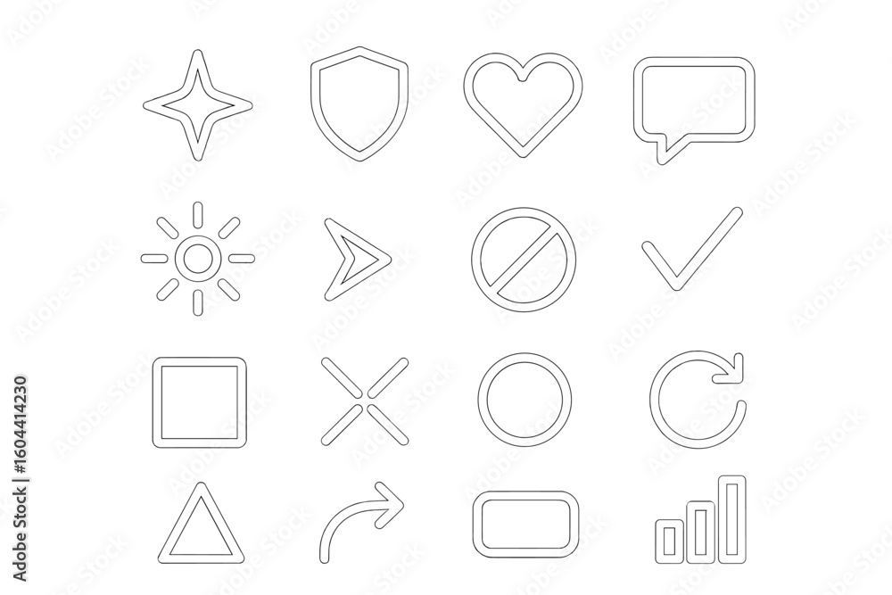 Aufkleber web icons set with simple line art. ui ux signs and symbols pack. user interface elements. buttons c