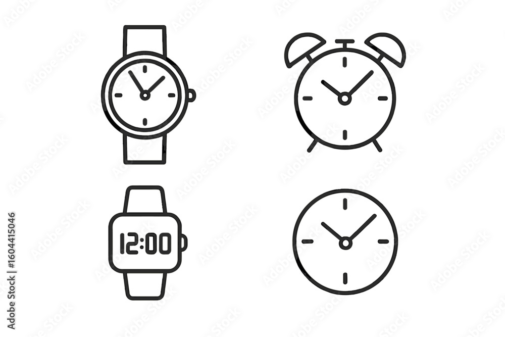 Aufkleber simple line icon set of time symbols. outline vector illustration of analog and digital watch, alarm