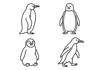 Obraz premium Cute penguin character line art set. Minimalist vector illustration collection of funny arctic birds. Simple outline icon for kids design, winter themes, and zoo logos.