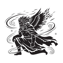 Stormy Boreas digital black silhouette, rendered perfectly for clarity and appeal – Boreas silhouette – Boreas Vector – Silhouette of Boreas – Greek god silhouette

