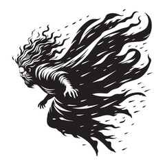 Recognizable Boreas digital black vector, representing the god of winter's unforgettable appearance – Boreas silhouette – Boreas Vector – Silhouette of Boreas – Greek god vector

