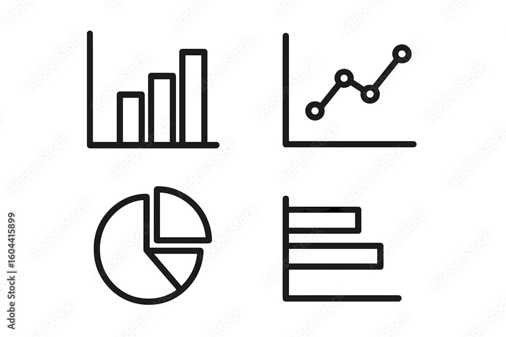Aufkleber set of colorful chart icons for data visualization and analytics, vector illustration on transparent