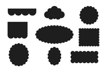 Scallop edge shapes vector set with black silhouettes, decorative border elements, seamless pattern design, ornamental scalloped edges, elegant vector illustration on transparent background