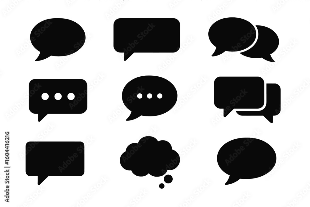 Poster black speech bubble icon set. vector chat bubbles collection. digital message symbol pack for commun