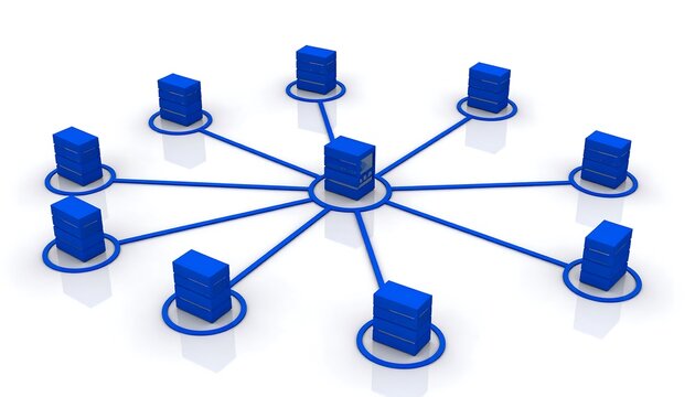 Network of blue server boxes