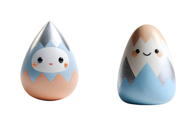 Pack of cute mountain-shaped figurines pose. Adorable, cartoon, pastel, smiling, fun, happy, art, kawaii, playful, creative, characters.
