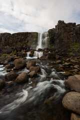 Scenic view of Oxararfoss in summer.