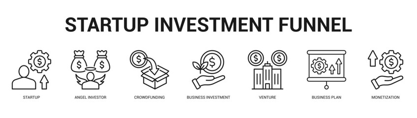 Startup Investment Funnel Modern and clean web banner illustration featuring thematic icons for visual communication