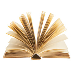 Fototapeta premium An open book with pages flying in the air, isolated on a white background transparent, alpha background png