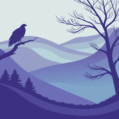vector illustration of a winter landscape with a tree