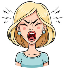 Angry cartoon woman screaming