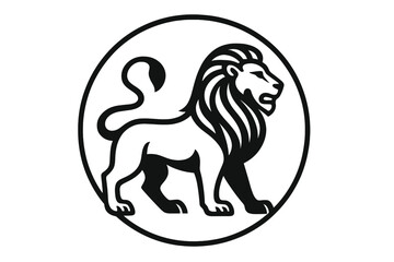 Fototapeta premium Lion logo symbol in circle. Heraldic royal animal icon. King emblem for luxury brand or security company. Leo zodiac sign. Power and strength concept vector illustration.