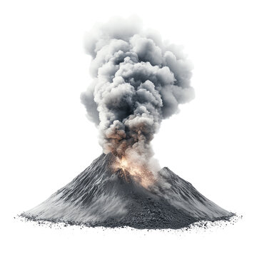 An ultra-realistic volcano with smoke and ash on a white background transparent, alpha background png