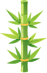 Zen & Feng Shui Design Elements,Japanese transparent background PNG, Printable Sticker for Lucky Charm & Nature Decor,Golden Bamboo with Green Leaves and Stars, Decorative,Green bamboo illustration