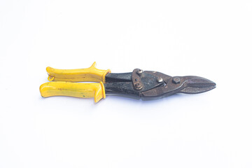 Scissors for metal on a white background