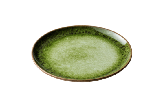 Round, green ceramic plate with a subtle ombre effect