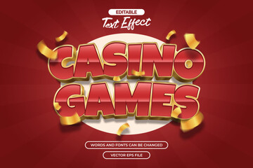 Casino games editable text effect with 3d text style and with gold confetti decoration