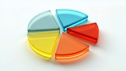 Colorful 3D business pie chart with financial growth data on a white background