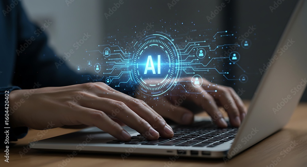 Poster artificial intelligence and user connectivity visualized on a laptop screen