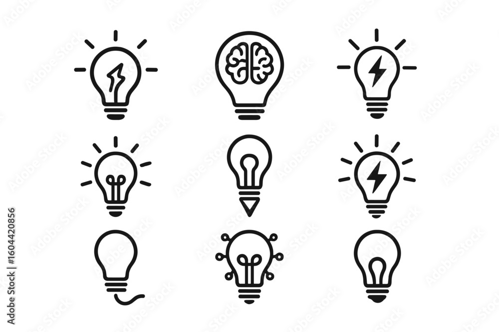 Poster light bulb icon vector set. creative lightbulb collection for innovation, idea, solution, and brains