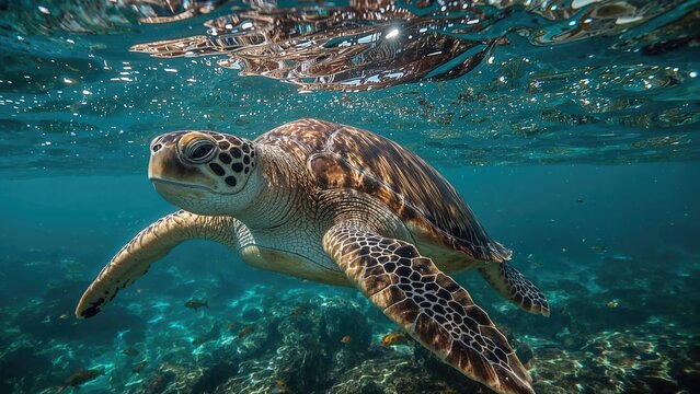 Green sea turtle swimming in the ocean