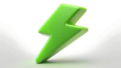 Bright green 3d lightning bolt symbol standing upright against white background
