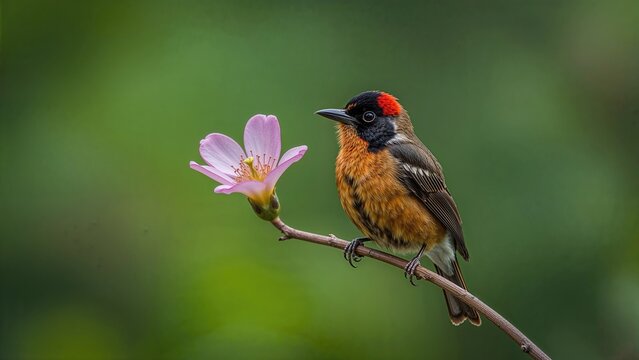 Perched bird showcasing black and red plumage