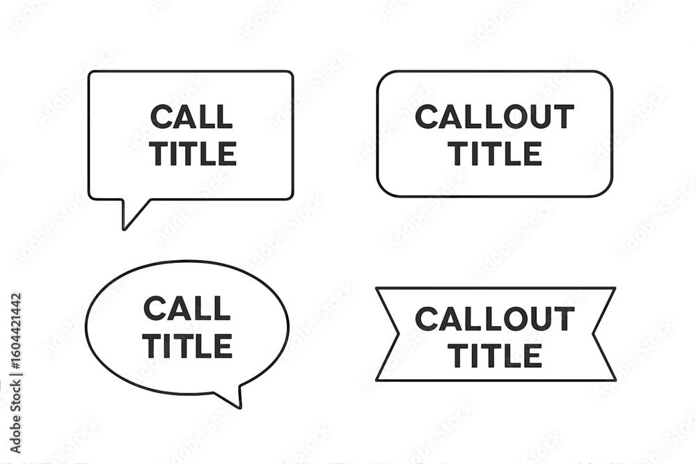 Poster callout title set. minimal line art vector. speech bubble and text box frames. quote box collection.