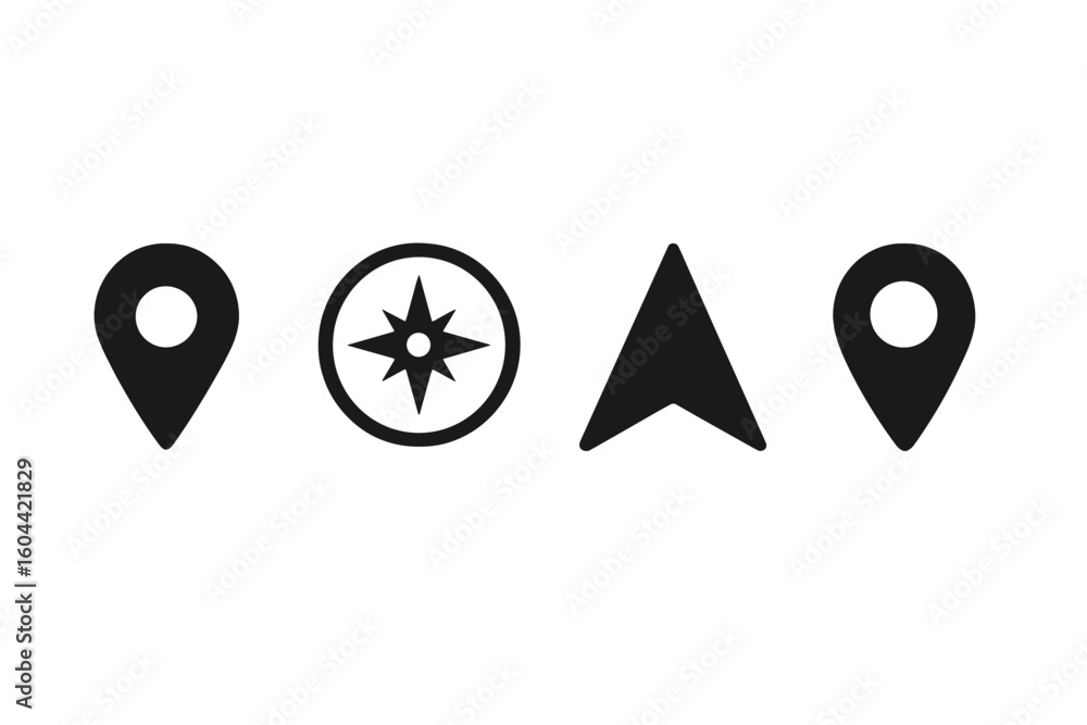 Poster navigation icon vector set. map pin, compass, directional symbol, and location marker. perfect for u