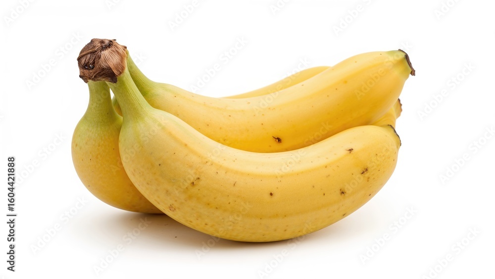 Poster group of yellow bananas displayed against a white background with full depth of field and clipping p