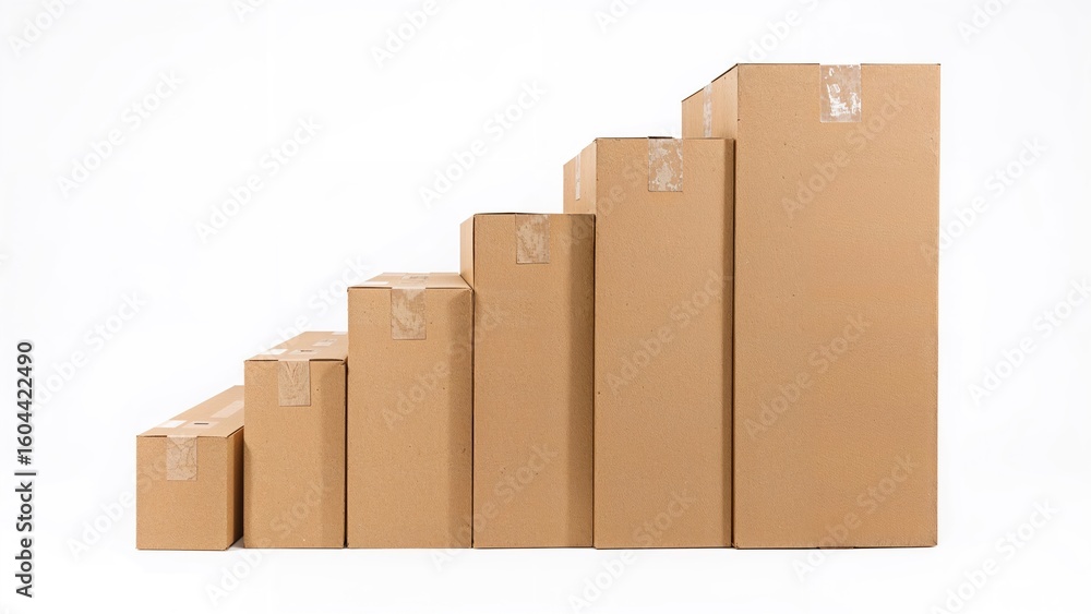Poster boxes made of cardboard in assorted sizes set diagonally isolated on white.