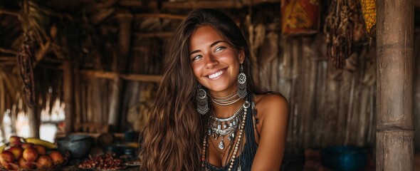 photo beautiful girl against the backdrop of a Thai house.Generative AI