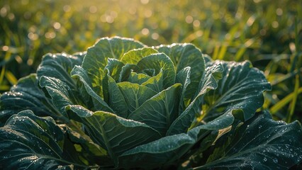 Obraz premium Sunrise over a cabbage plant