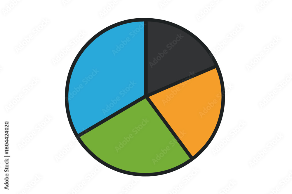 Poster colorful pie chart vector illustration. segmented circular diagram for business reports, data analys