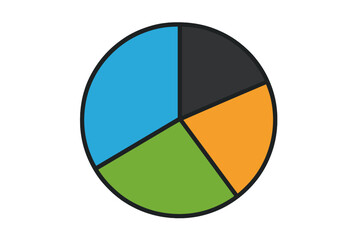 Colorful pie chart vector illustration. Segmented circular diagram for business reports, data analysis, and infographics. Flat design element on transparent background.