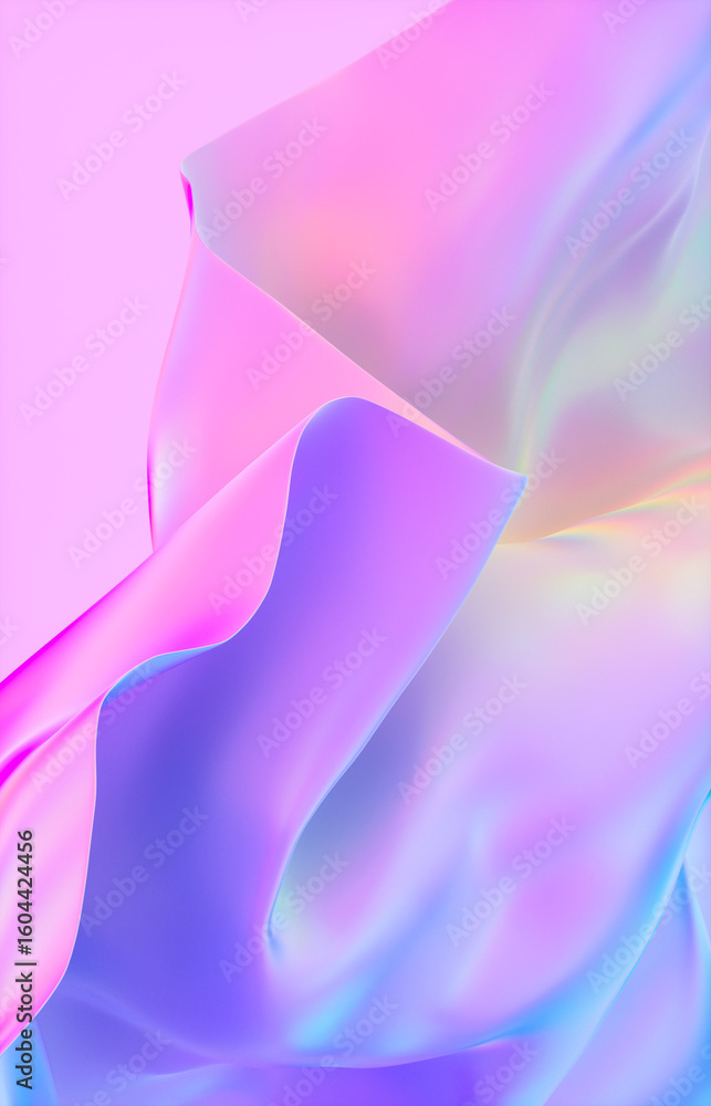 Poster abstract background with holographic iridescent satin fabric in pastel color – 3d rendering