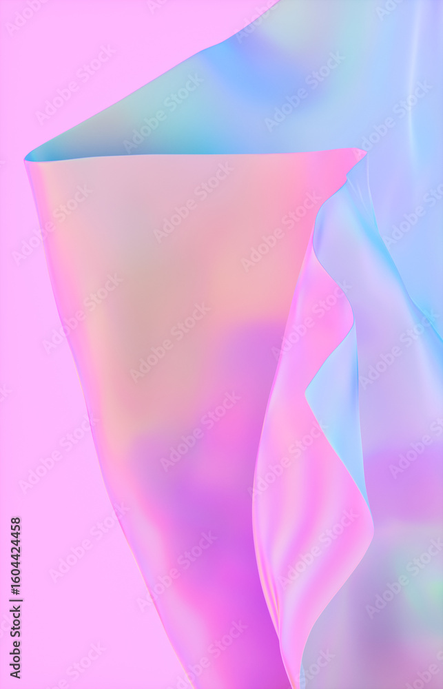 Poster abstract background with holographic iridescent satin fabric in pastel color – 3d rendering