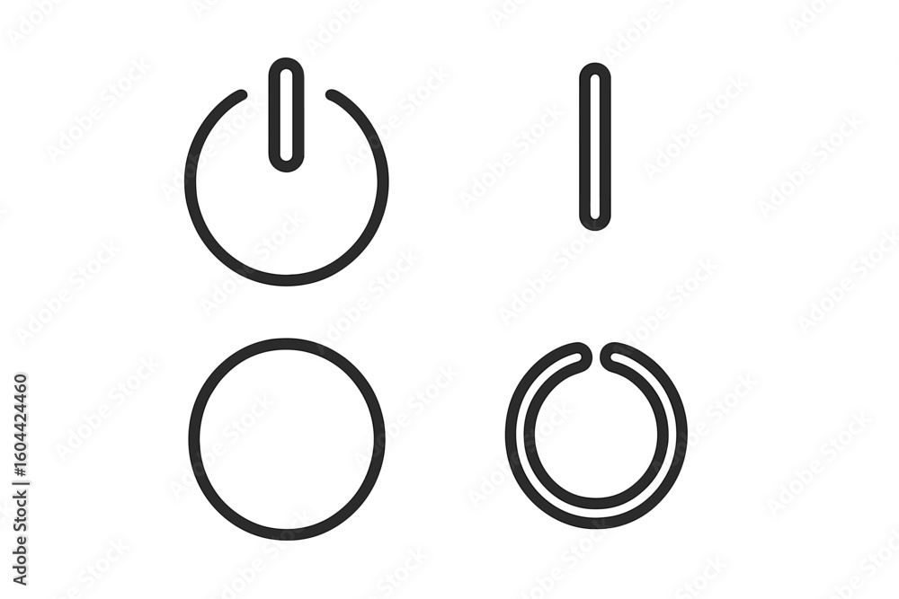 Poster power button icons vector set. minimal line art collection of on off symbols. start, stop, and stand