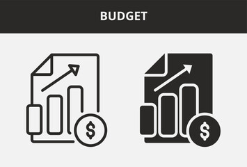 Budget Icon Set Double Style Collection. Contains Outline and Glyph Style Icons. Budget Outline and Glyph Style Icon Collections