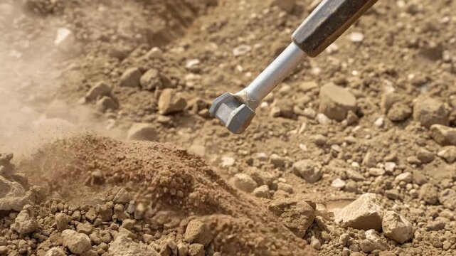 Exploration involving excavation and discovering hidden items in earth with a tool, showcasing the thrill of unearthing the unknown