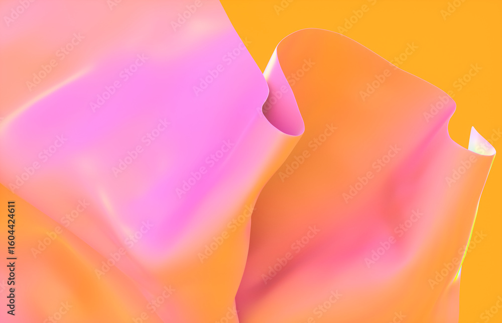 Poster abstract background with holographic iridescent satin fabric in pastel color – 3d rendering