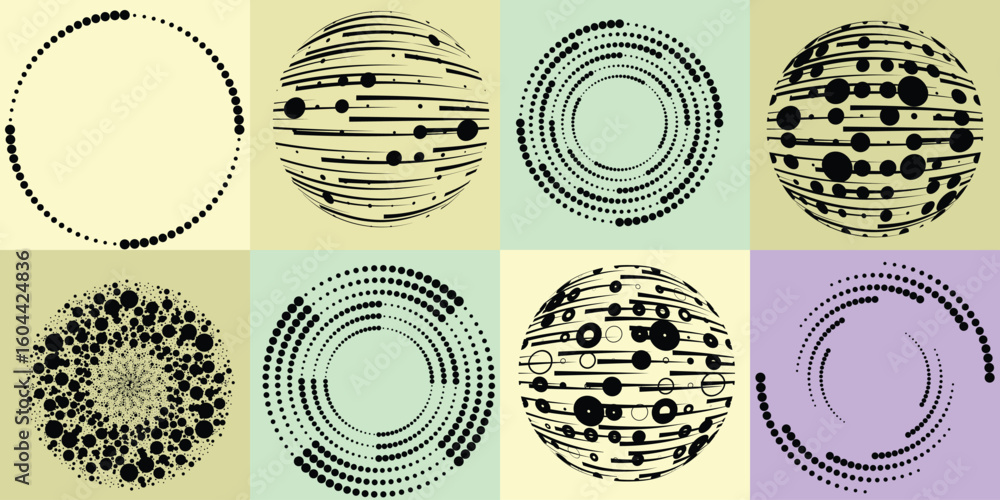 Fototapete lines and dots in circle form .rotate rounded shape vector .rotating dots form a circle .rotating an